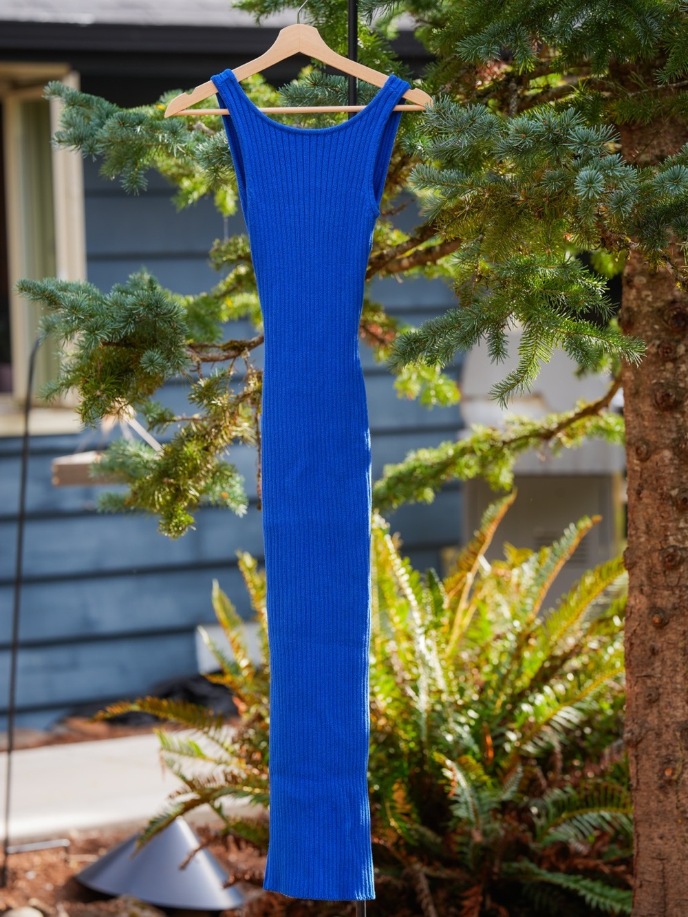 Ghanda Cobalt Blue Rib Knit Cotton Maxi Dress Small